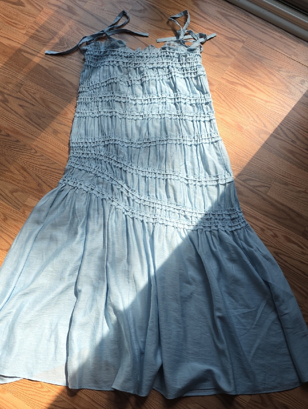 Tory Burch Light Blue Smocked Midi Dress - Picture 2 of 10